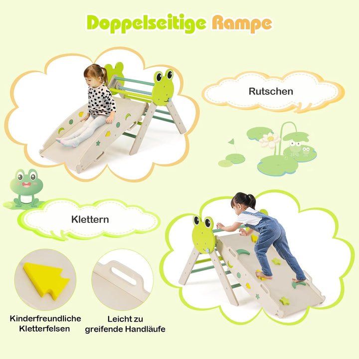 COSTWAY Klettergerüst Indoor 3er Set, klappabres Kletterdreieck mit Rutsche, Kletterbogen, inkl. dop
