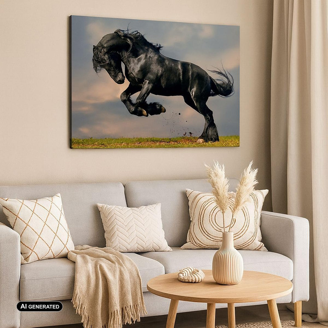 ARTTOR Bilder auf Leinwand Wolke Pferd Wiese Natur Leinwandbild 70x50cm Wandbilder Dekoration Wohnzi