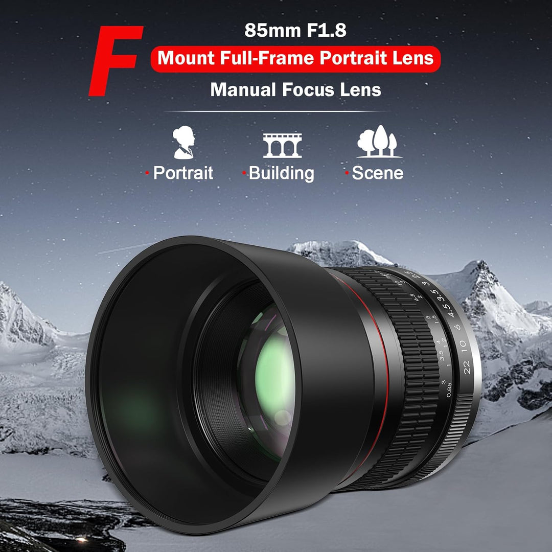 F Objektiv für Nikon – 85mm f1.8 Manuelles Fokus Portraitobjektiv für Nikon DSLRs D3500 D850 D7500 D