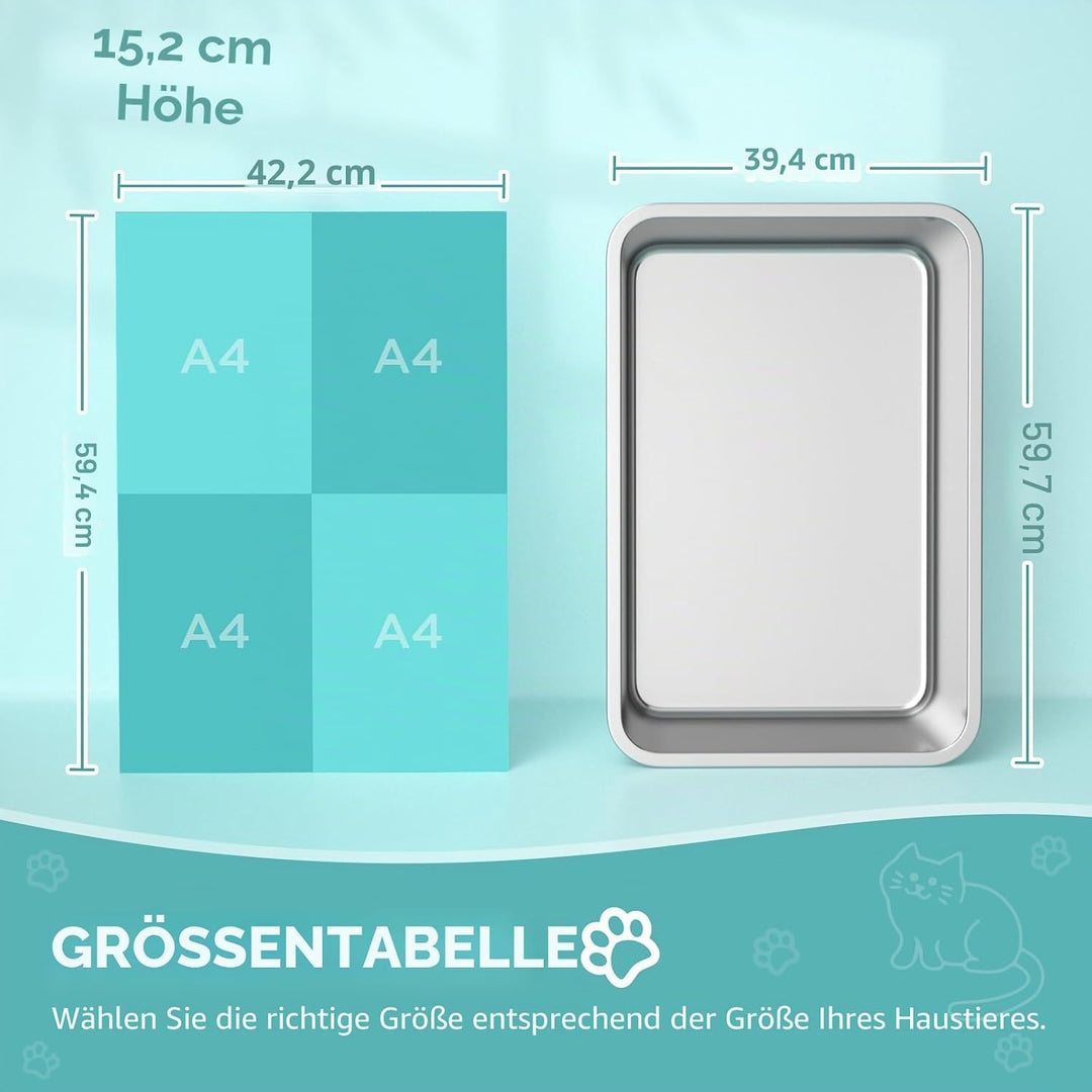 IKITCHEN Grosse Katzentoilette Edelstahl(60×40×15cm), Litter Box Katzenklo, Katzen und Kaninchen Met