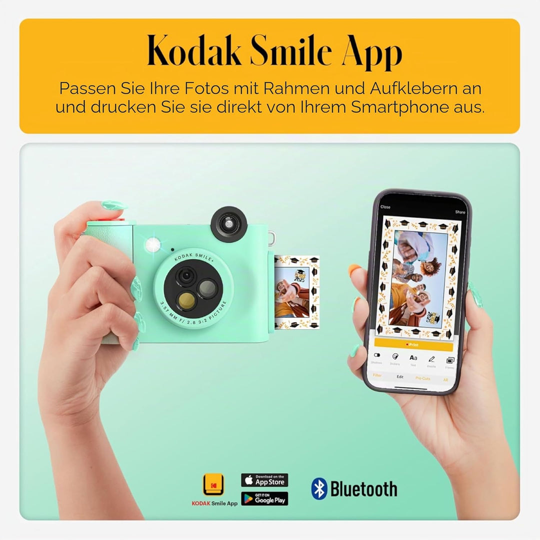 Kodak Smile+ 2-in-1 Digitale Sofortbildkamera & Bluetooth Fotodrucker Starterpaket + Tragetasche + Z