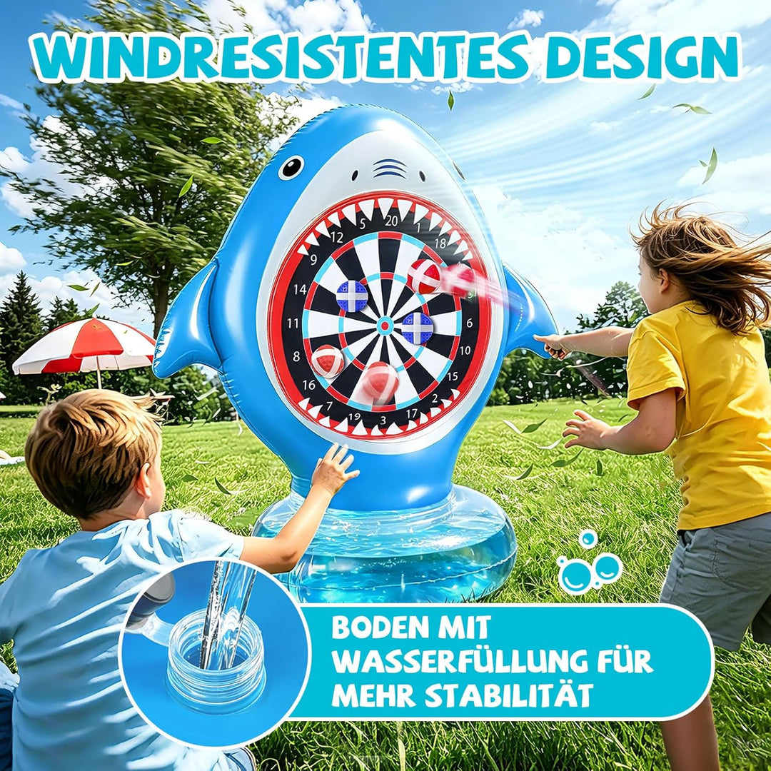 Aufblasbare Dartscheibe Hai für Pool, Wurfspiel mit 10 Klettbällen, Wasserspielzeug für Kinder & Erw