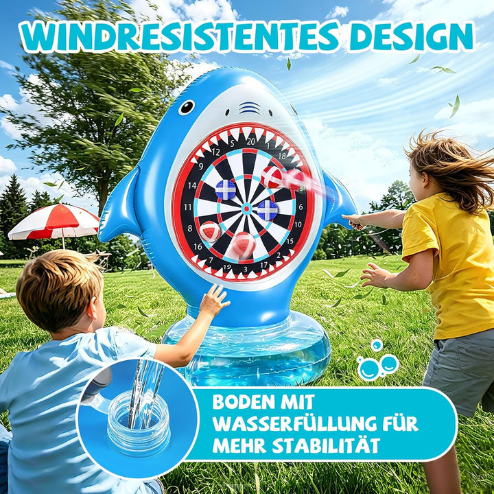 Aufblasbare Dartscheibe Hai für Pool, Wurfspiel mit 10 Klettbällen, Wasserspielzeug für Kinder & Erw