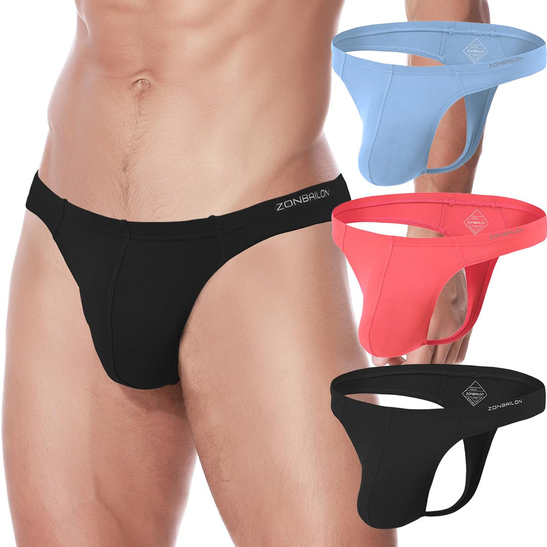 ZAIGELUO Herren String Bambus Tanga Unterwäsche Bulge Pouch Sexy Niedrige Taille T-Back Komfortabel