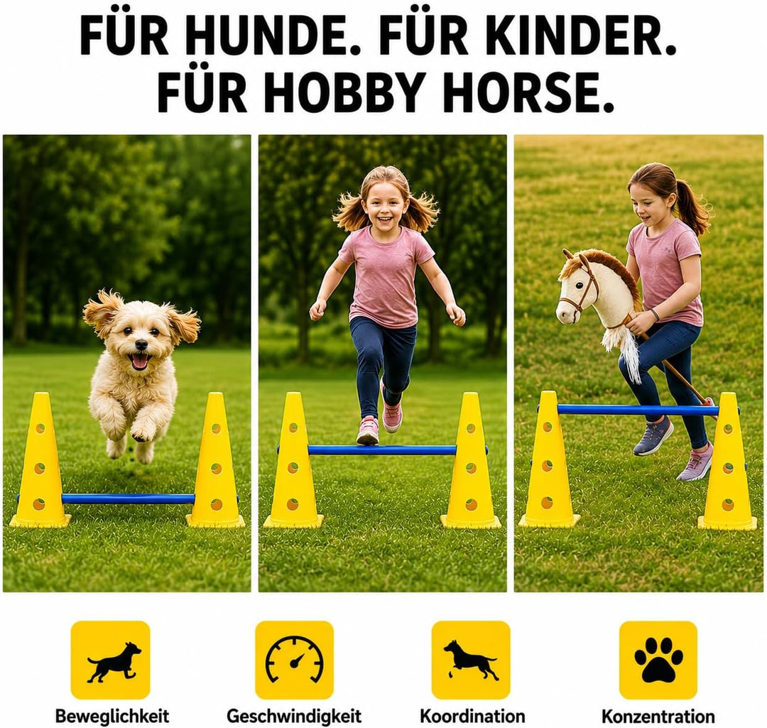 Agility Set Hunde mit 6 Hürden, Cavaletti Hund Trainingsset, 12 Verstellbare Stangen & 12 Pylonen, H