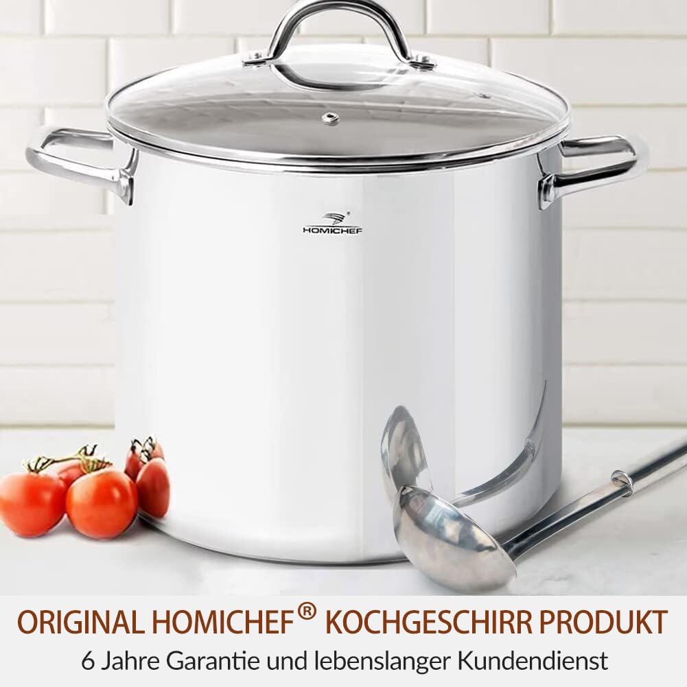HOMICHEF Grosser Suppentopf aus nickelfreiem Edelstahl mit Deckel (31 cm, 18,9 L) – Hochglanzpoliert