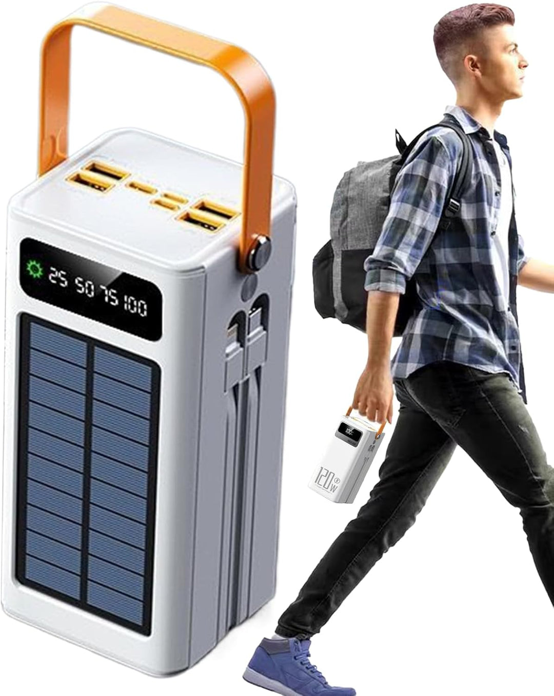 Solarladegerät Für Smartphones | 120W Externes Powerbank | 50000mAh Überlebensausrüstung Mit Licht 4