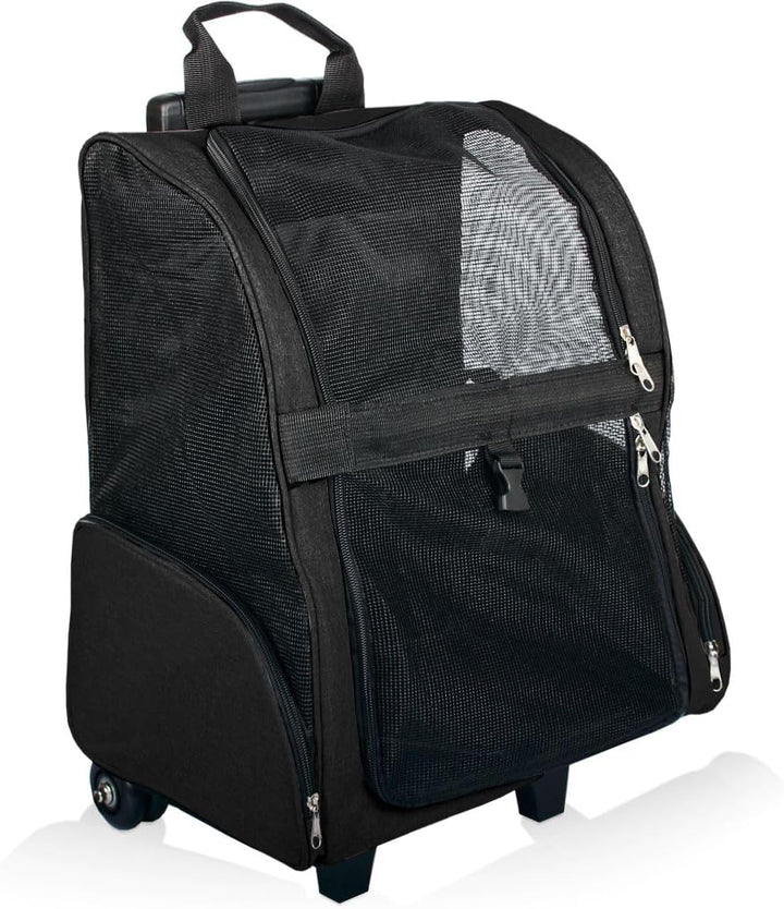 2IN1 Rucksack Trolley Hund Katze bis 15kg Transporttasche mit Rollen Hunderucksack Katzentrolley