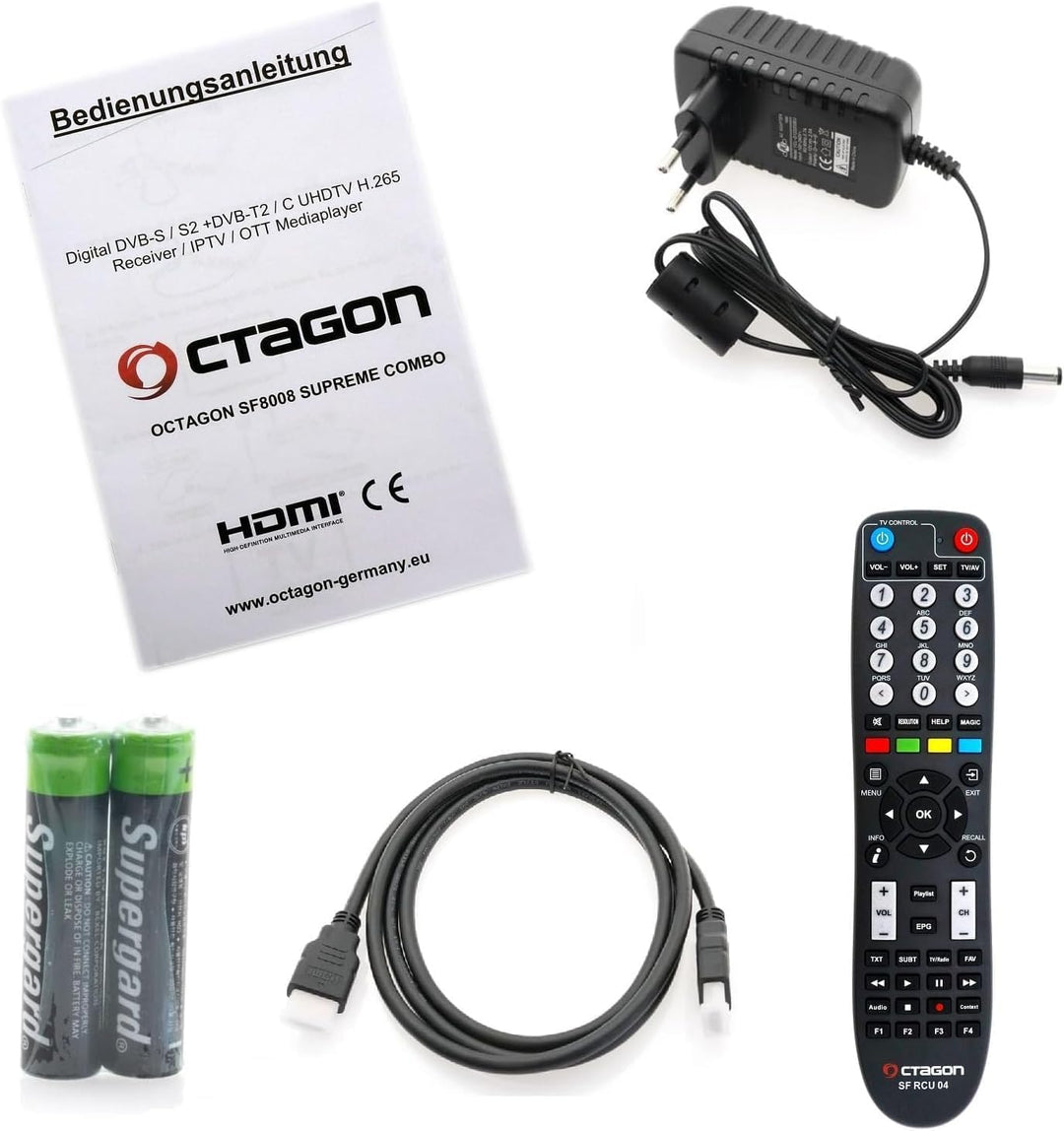 OCTAGON SF8008 UHD 4K Supreme Combo, Sat- Kabel- & DVB-T2 Receiver, E2 Linux & Define OS, mit PVR Au