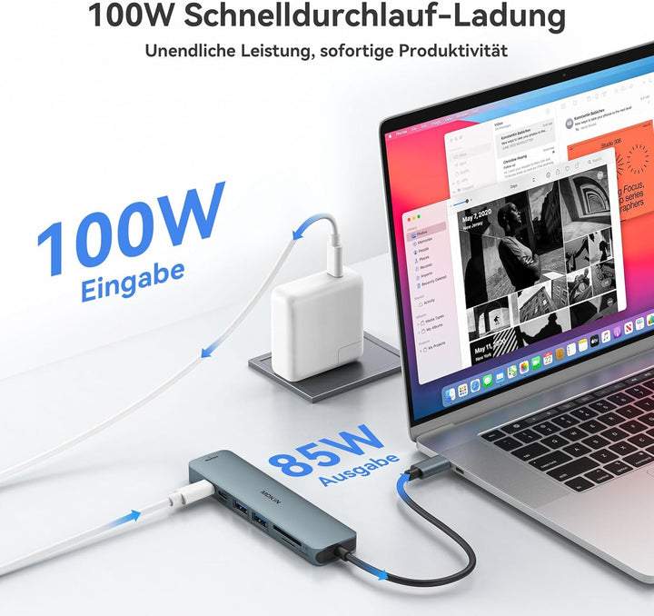 USB C Hub, Multiport Adapter für MacBook Pro/Air, 7 in 1 MacBook Adapter USB C auf HDMI Hub, 2USB 3.