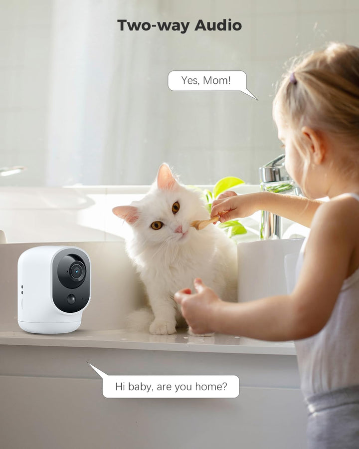 COCOCAM 2K Überwachungskamera Innen WLAN mit 5200mAh Akku, kabelloser 355°P 90°T, Baby Monitor Haust