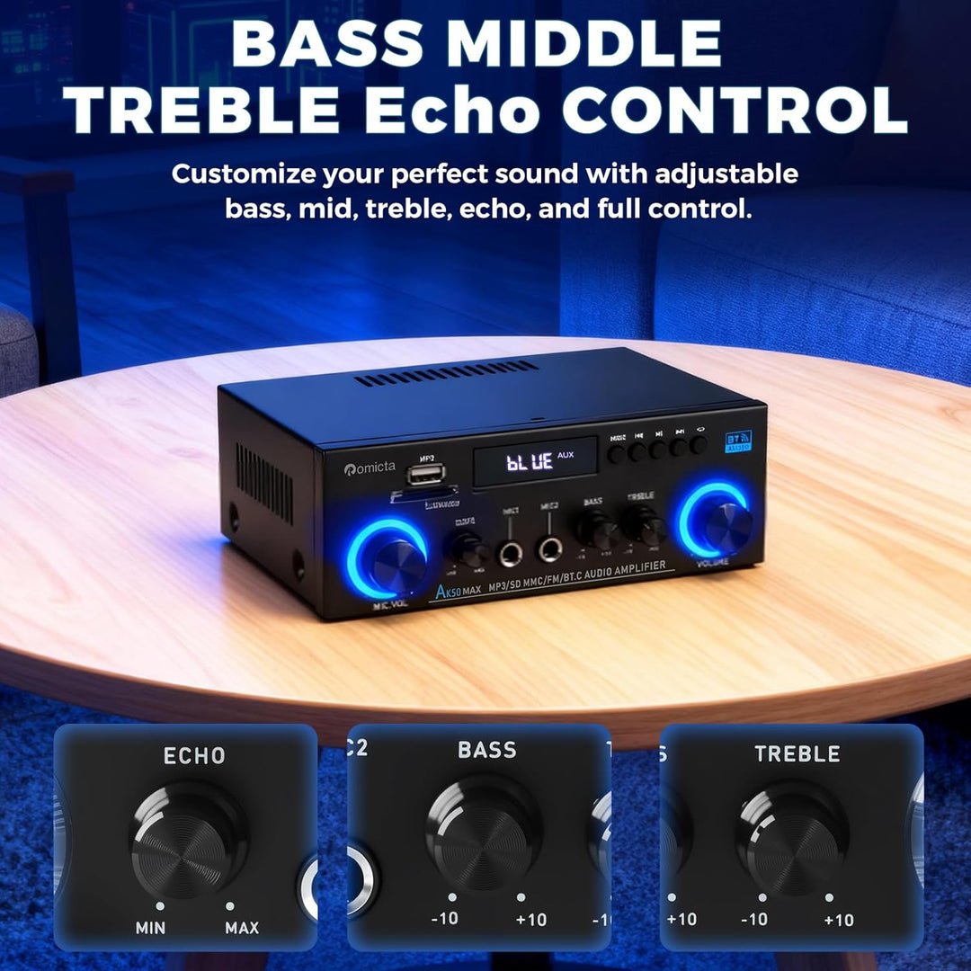 HiFi-Verstärker, Mini Bluetooth Stereo Audio Verstärker Receiver 12V/ 220V 800W 2 Kanäle Endverstärk