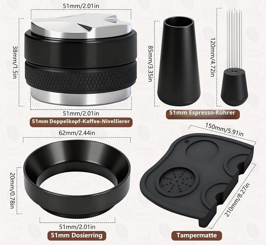 Siebträger Zubehör, 51mm Barista Zubehör, WDT Tool, 51mm Tamper Set & Kaffeeverteiler Mit Leveler, D