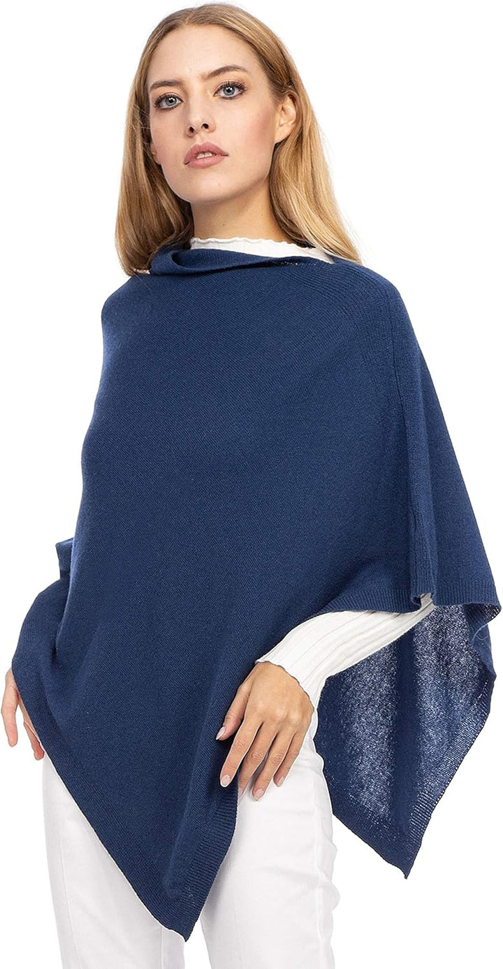 Marine Cashmere - Poncho aus Kaschmir-Mischgewebe für Damen, zart und weich, aus Kaschmir Blau, Blau