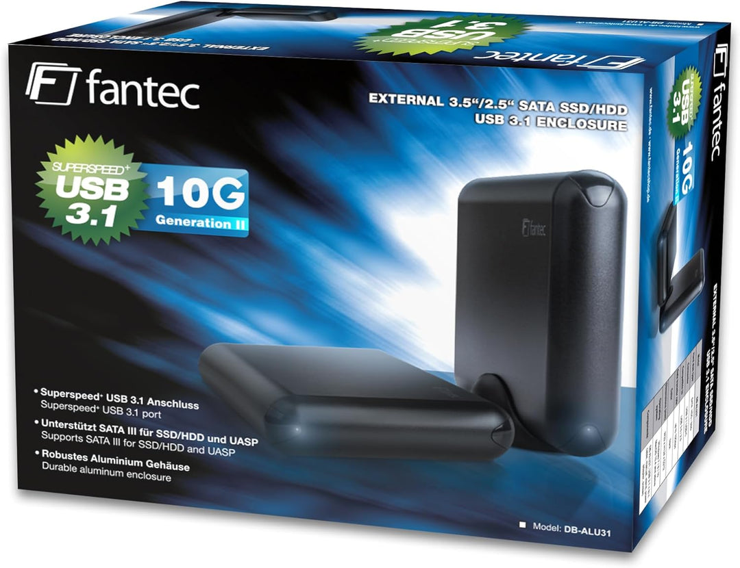 FANTEC 1973 DB-ALU31 Externes Festplattengehäuse (für den Einbau einer 3,5 Zoll und,2,5 Zoll SATA SA