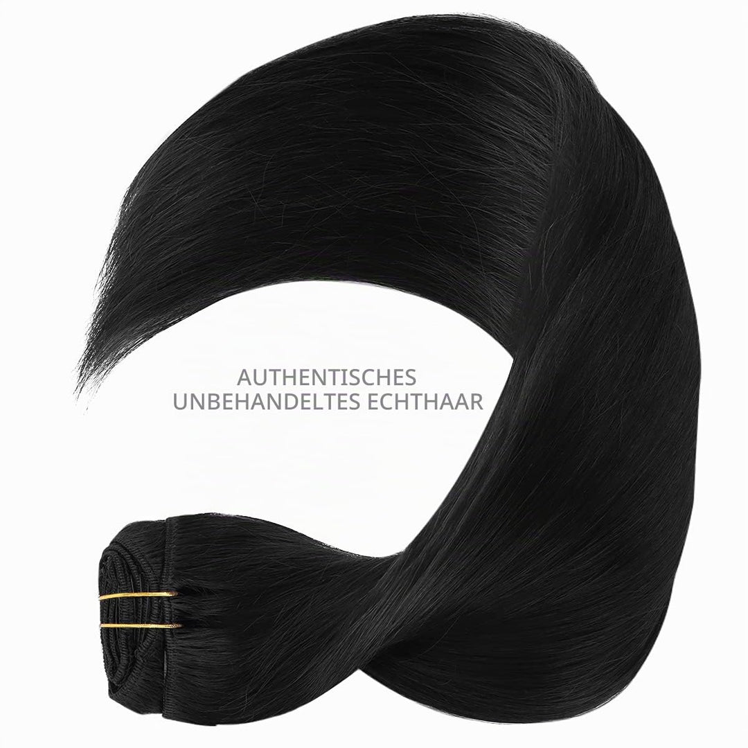 WENNALIFE Clip in Extensions Echthaar, 45cm 18 Zoll 120g 7pcs Tief Schwarz Hair Extensions Clip in E