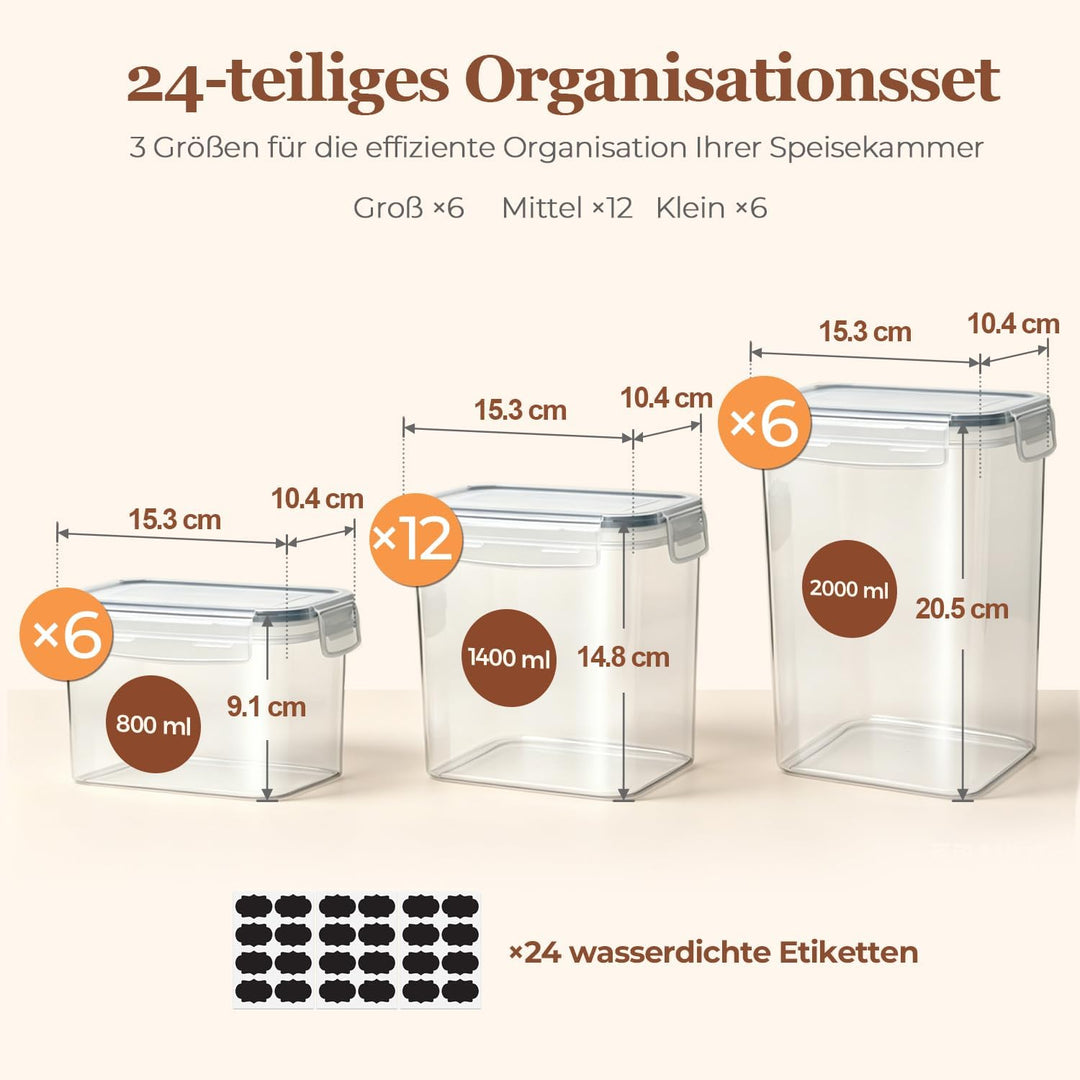 ComSaf Vorratsdosen mit Deckel Luftdicht, 24er Set Vorratsbehälter BPA-Frei | Für Mehl, Pasta und Re