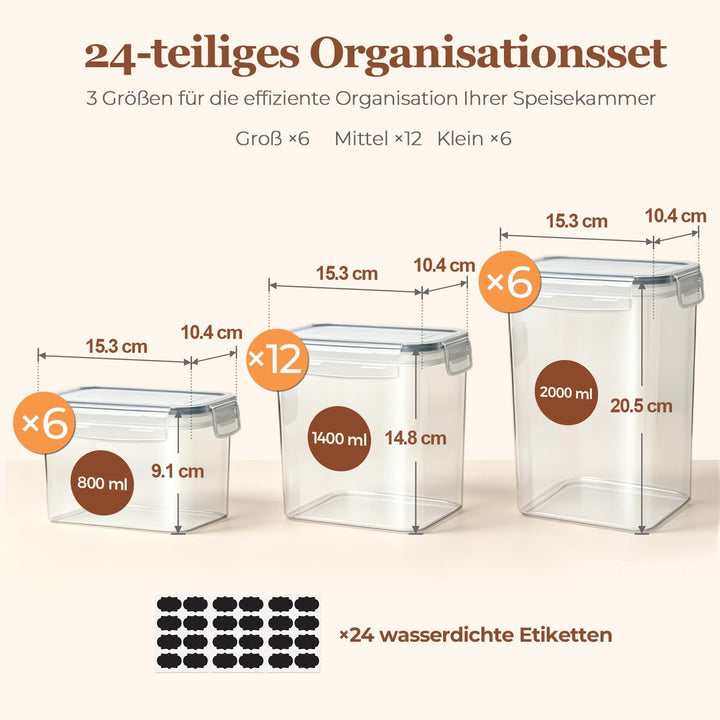 ComSaf Vorratsdosen mit Deckel Luftdicht, 24er Set Vorratsbehälter BPA-Frei | Für Mehl, Pasta und Re