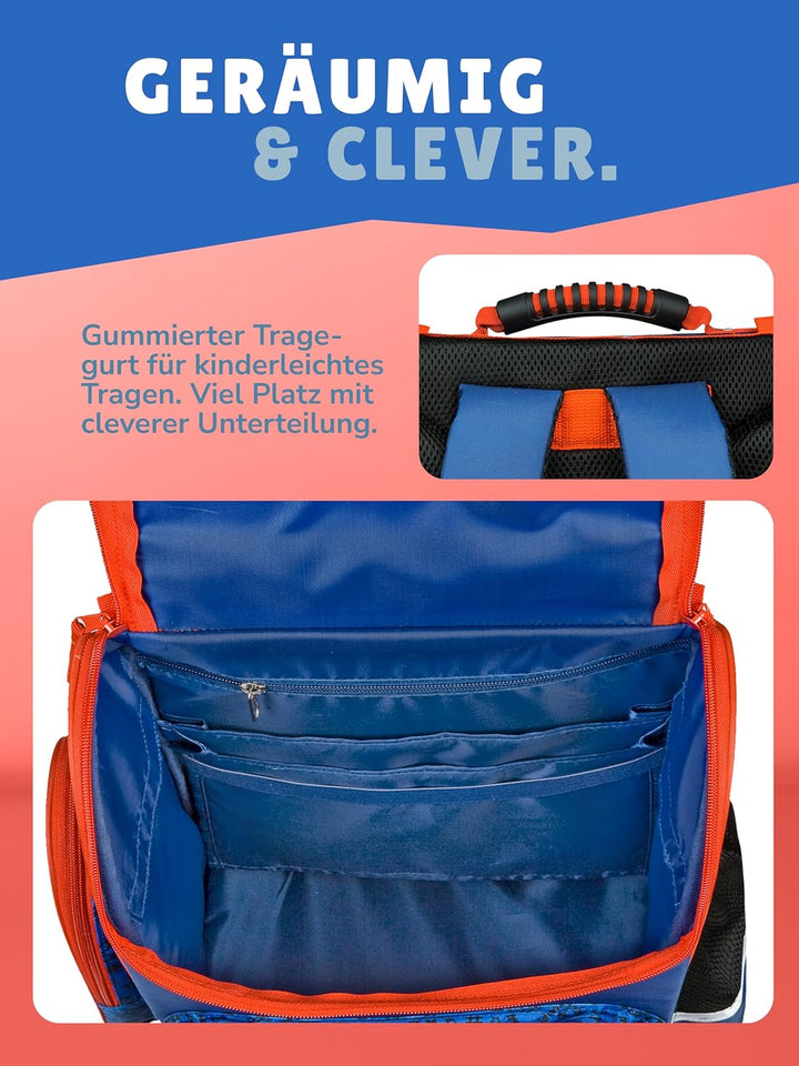 Familando - Schulranzen Set CLOU - 5-teilig mit Federmappe - Marvel Spiderman - Ergonomisch, stabil