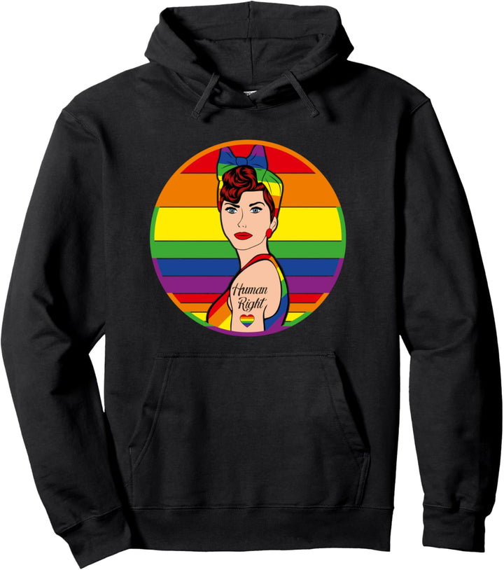 Lady Human Right Pride Rainbow LGBT Flag Gay Lesbian Love Pullover Hoodie