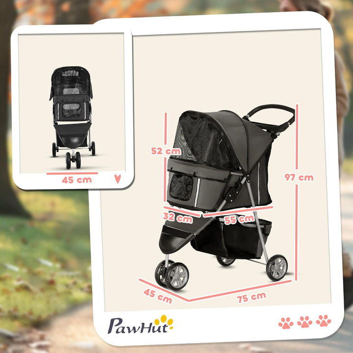 PawHut Hundewagen Hundebuggy klappbar für Hunde & Katzen bis 10 kg Katzenbuggy mit Kissen Netzfenste
