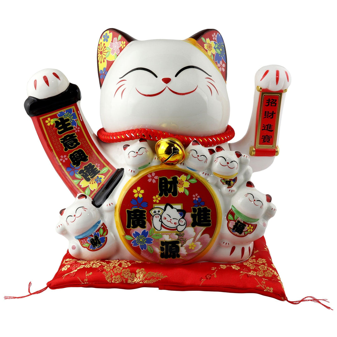 Freak Scene Glückskatze Maneki-Neko Winkekatze aus Porzellan 26cm weiss winkende Katze