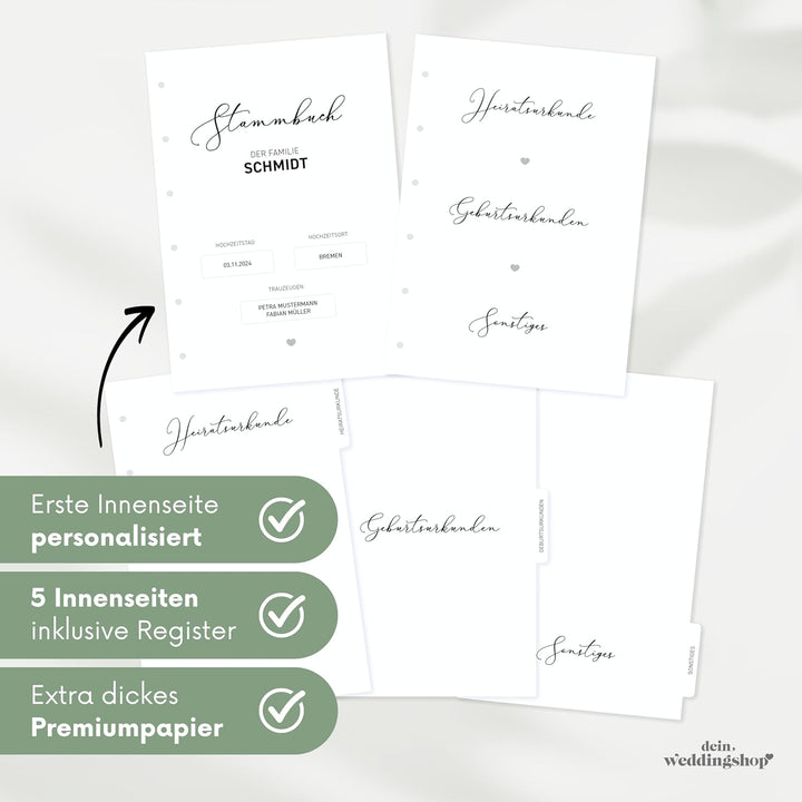 Stammbuch der Familie Personalisiert | Klassisches Standesamt Format 13 x 20 cm | 6-Ringmechanik | W