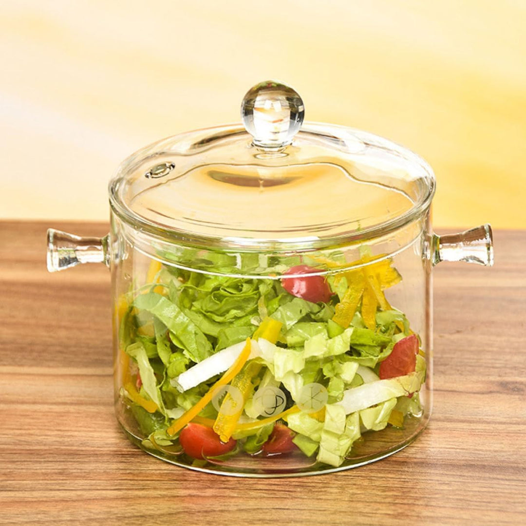 Glastopf mit Ergonomischem Griff 1500ml aus Hitzebeständigem Glas mit Deckel und Langsamer Wärmeable