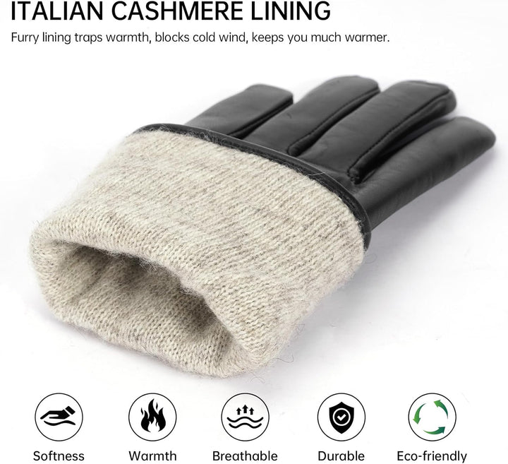 BISON DENIM leder handschuhe damen-Kaschmirverkleidung, Touchscreen und Winterhandschuhe Schwarz S,