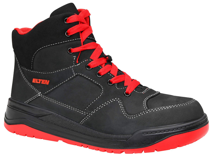 ELTEN Sicherheitsschuhe MAVERICK black-red Mid ESD S3, Herren, Leder, Stahlkappe, leicht, sportlich,