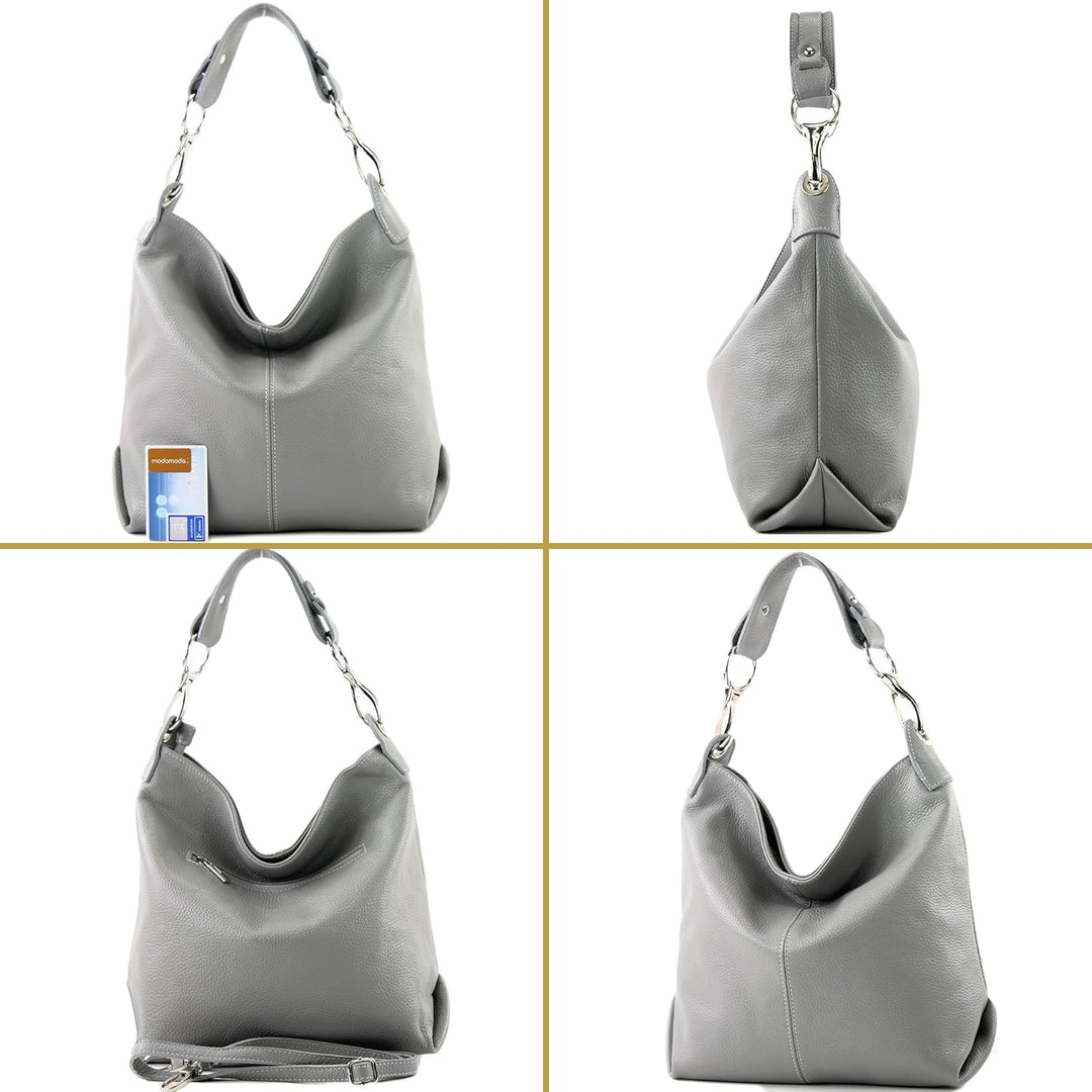 modamoda de - T168 - ital Schultertasche Umhängetasche aus Leder Schwarz/Braun, Schwarz/Braun