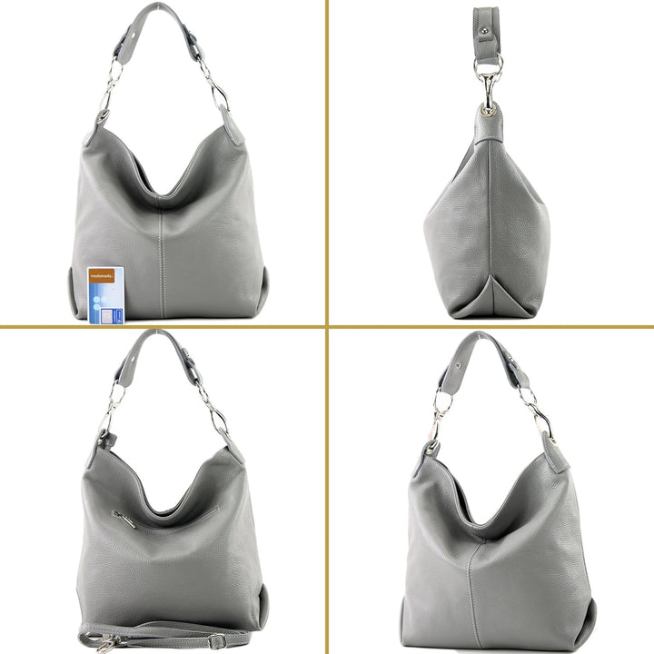 modamoda de - T168 - ital Schultertasche Umhängetasche aus Leder Schwarz/Braun, Schwarz/Braun
