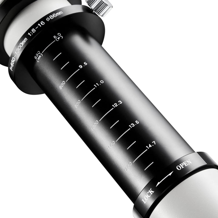 Walimex Pro 650-1300mm 1:8-16 DSLR-Teleobjektiv für T2 Objektivbajonett weiss (manueller Fokus, für