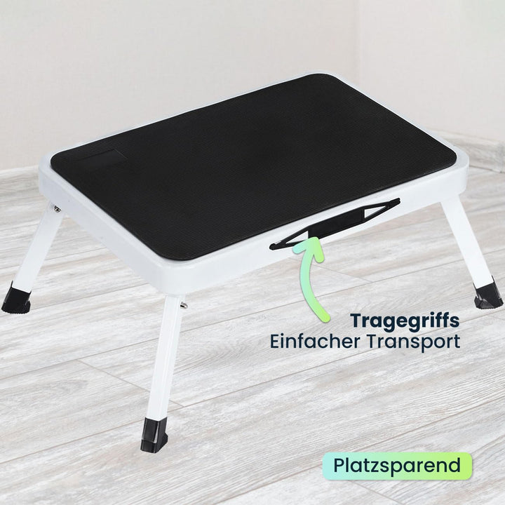 ideoon 2er-Set Stabiler Tritthocker, 150 kg - Stahl, rutschfeste Küchenleiter mit Klappsicherungen,