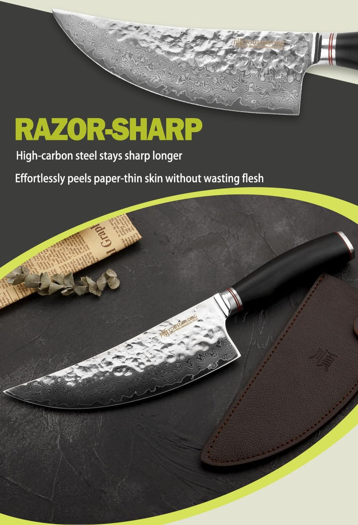 YOUSUNLONG Hackmesser Outdoor Damaststahl Metzgermesser Klinge 20,6 cm - Geschmiedeter Fleischermess
