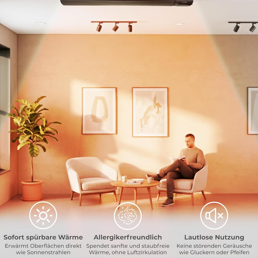 KLAMER Infrarotheizung 2600 W – WLAN Heizstrahler mit App- & Timer, Decken- & Wandmontage, Fenster-o
