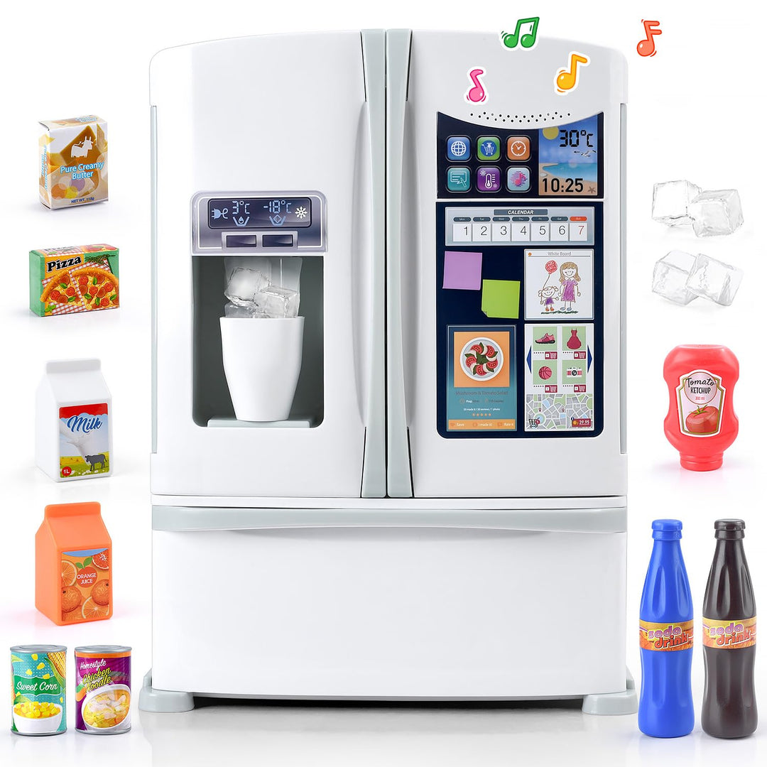 PLAY Küche Kinder Kühlschrank Spielzeug mit Eisspender, Spielküche Zubehör Set mit Kinderkühlschrank
