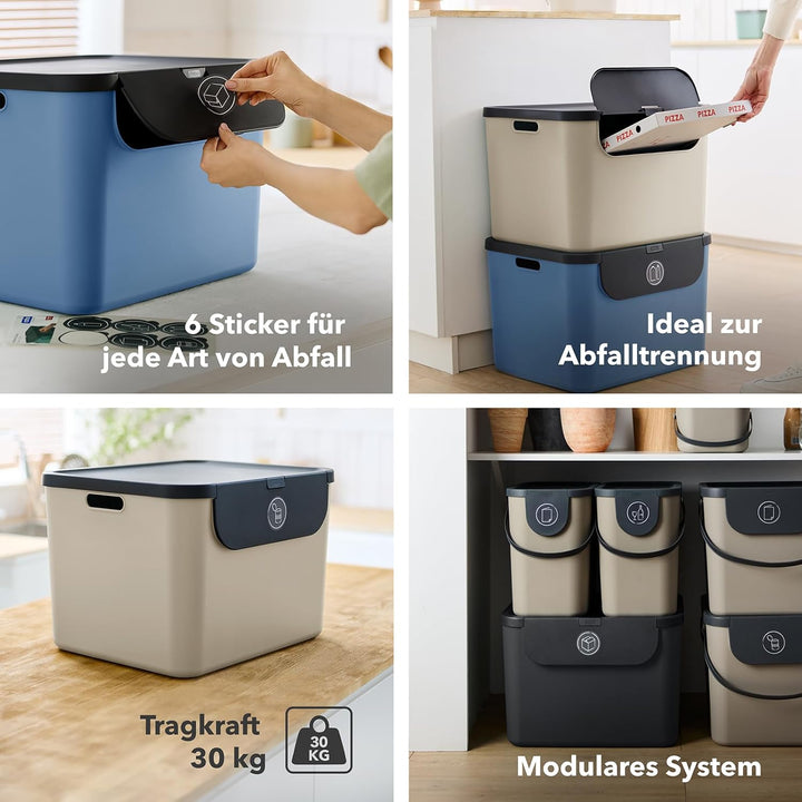 Rotho Albula 3er-Set Mülltrennungssystem 55l für die Küche, Kunststoff (PP) BPA-frei, 55l (52.3 x 40