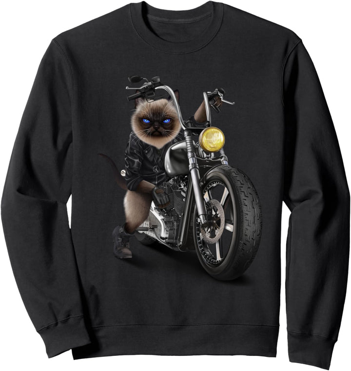 Siamesische Katze, die ein Zerhackermotorrad reitet Sweatshirt