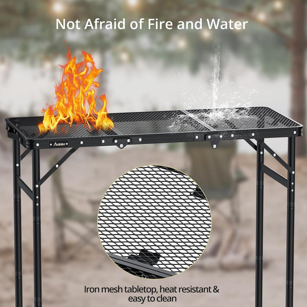 Anbte Campingtisch Klappbar Grilltisch Metallgitter Tischplatte mit 3 Verstellbare Höhe Aluminium Ra