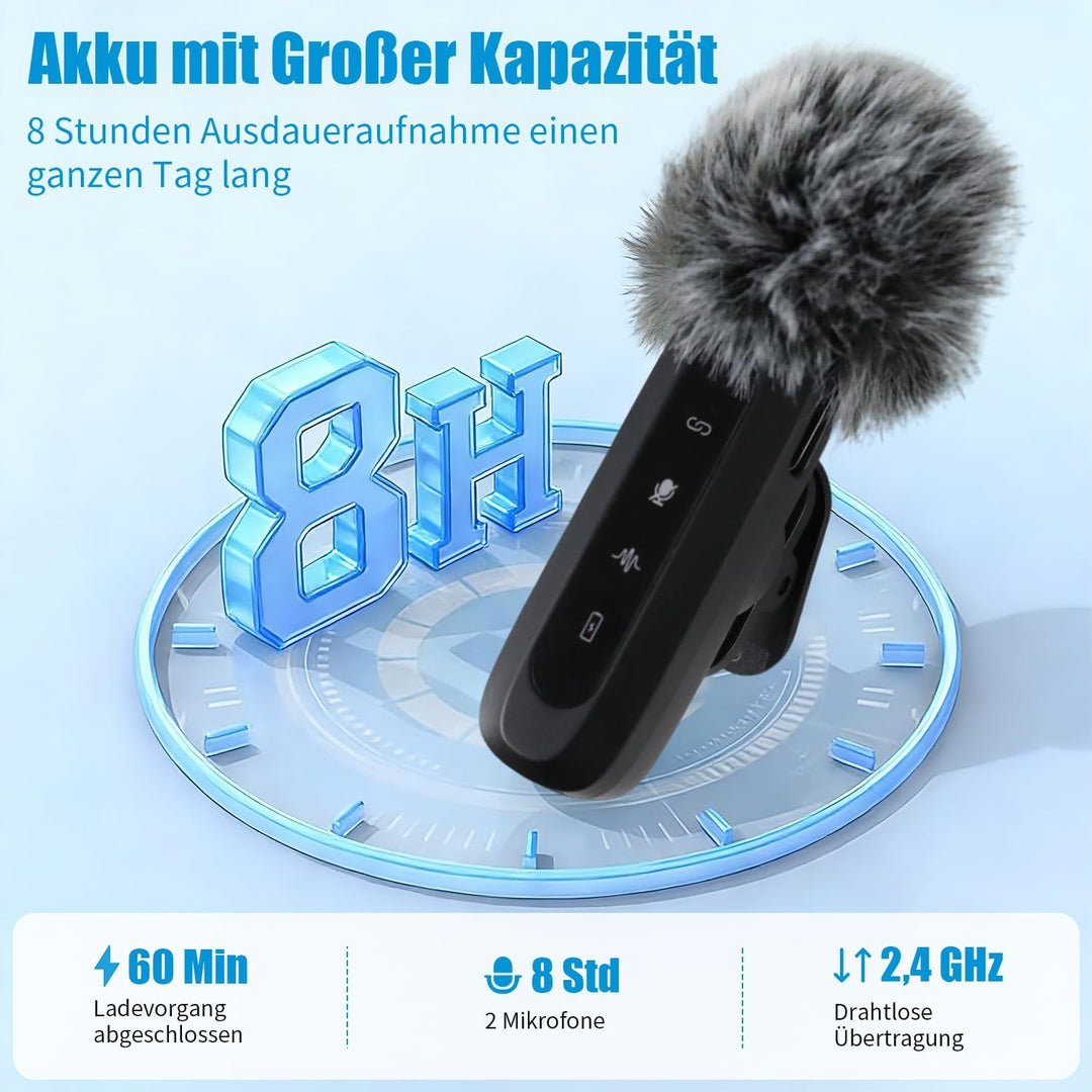 Kabelloses Lavalier Mikrofon für iPhone, Android &amp; Handy, mit USB-C &amp; Lightning, 2,4 GHz Wireless Mi