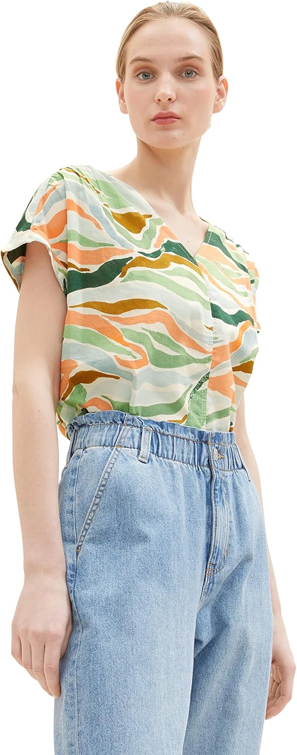 TOM TAILOR Damen Bluse mit Muster 32 31122 - Colorful Wavy Design, 32 31122 - Colorful Wavy Design