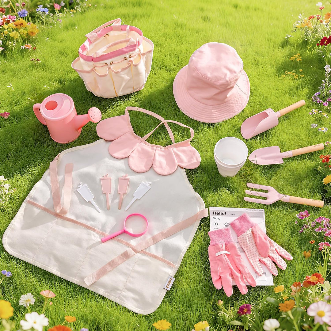 ROBUD Kinder-Gartenwerkzeug-Set, 17-teilig, Kinder-Gartenwerkzeug-Set mit Giesskanne, Gartengabel un