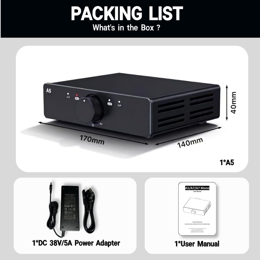 3e Audio A5 Hi-Fi-Verstärker mit TPA3251-Chip & 38V/5A-Netzteil für Stereo-Heimkinos und Desktop-Lau
