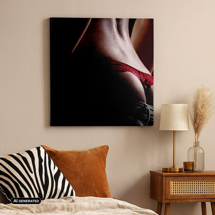 Bilder auf Leinwand 70x70cm Leinwandbild mit Rahmen Frau Körper String Gross Wanddeko Bild Schlafzim