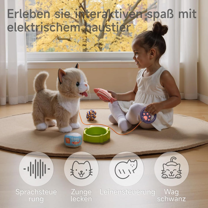 TUMAMA Interaktives Katze Spielzeug für Kinder, Kuscheltier Kittens Mit Fernbedienung Leine Der Läuf