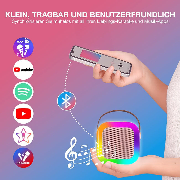 auvisio Karaoke Anlage: Karaoke-Maschine mit 2 Mikrofonen, RGB-LEDs, Bluetooth, USB, microSD (Karaok