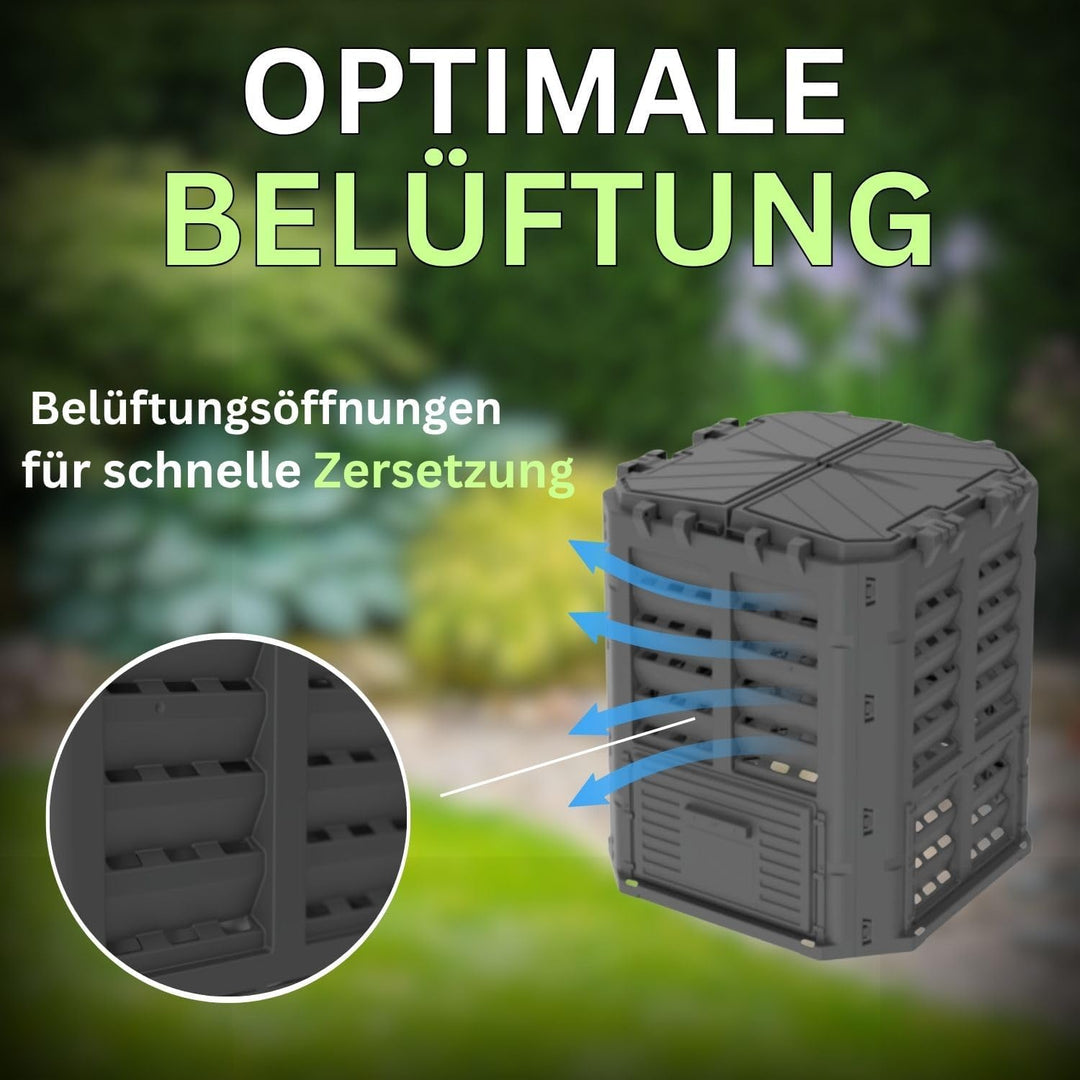 ViD Komposter 300 Liter Schwarz 71x71x79,5cm, Garten Schnellkomposter, Robust, Witterungsbeständig,