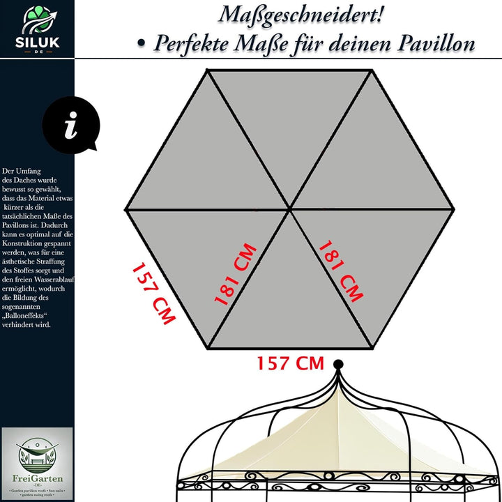 Ersatzdach für Pavillon Modena 6-eck 320cm Wasserdicht Material: Panama PCV Soft 370g/m² extra stark