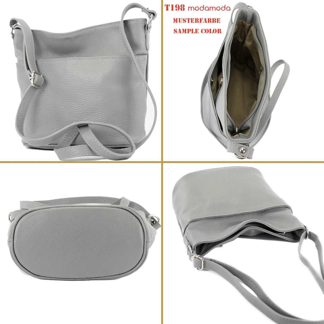 modamoda de - T198 - ital. Umhängetasche Klein Small aus Leder Rosabeige, Rosabeige
